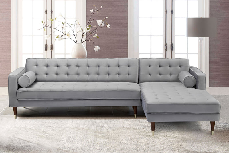 Somerset Gray Velvet Mid Century Modern Right Sectional Sofa - Furniture City (CA)l