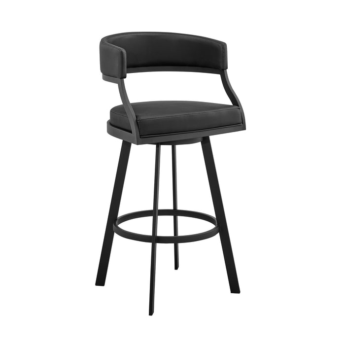Saturn 26" Counter Height Swivel Black Faux Leather and Metal Bar Stool