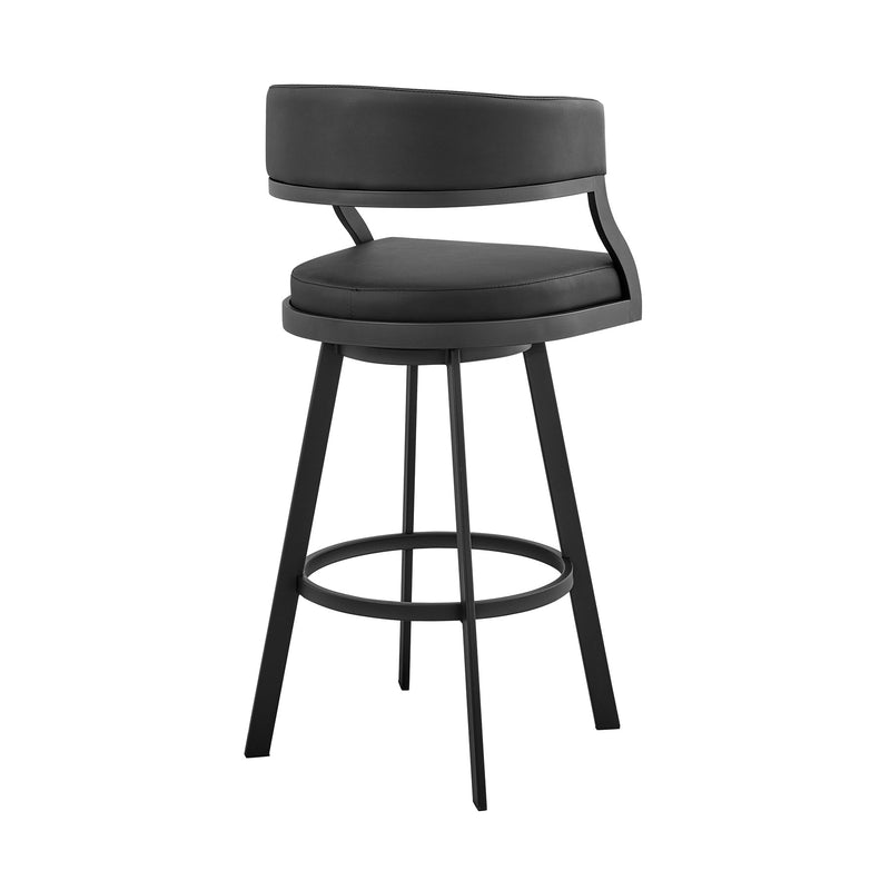 Saturn 30" Bar Height Swivel Black Faux Leather and Metal Bar Stool - Furniture City (CA)l