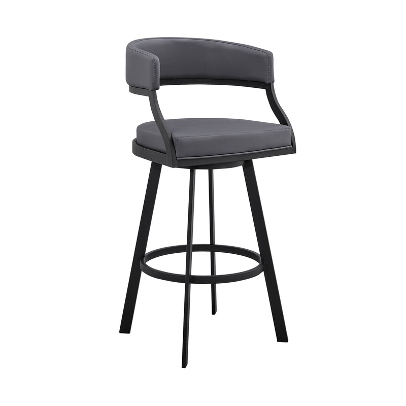 Saturn 26" Counter Height Swivel Gray Faux Leather and Black Metal Bar Stool - Furniture City (CA)l
