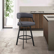 Saturn 26" Counter Height Swivel Gray Faux Leather and Black Metal Bar Stool - Furniture City (CA)l
