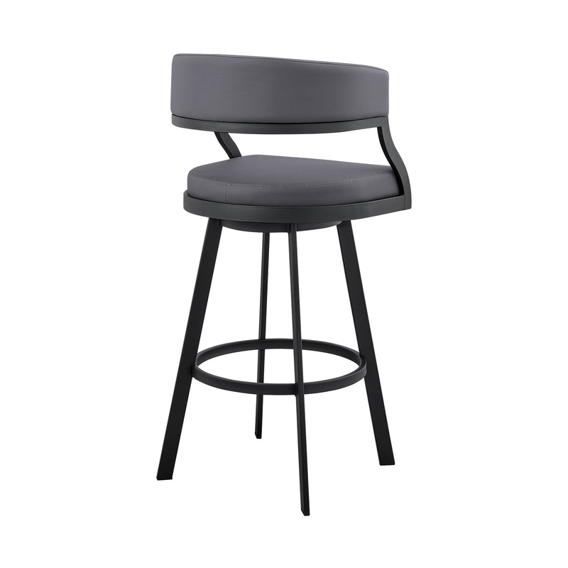 Saturn 26" Counter Height Swivel Gray Faux Leather and Black Metal Bar Stool - Furniture City (CA)l