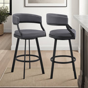 Saturn 30" Bar Height Swivel Gray Faux Leather and Black Metal Bar Stool - Furniture City (CA)l