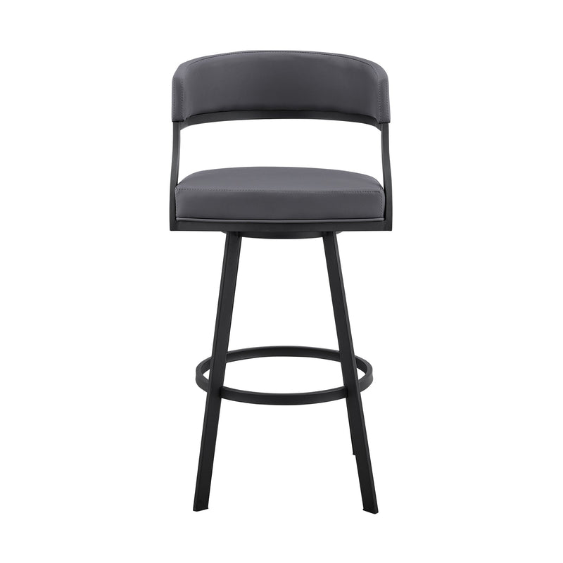 Saturn 30" Bar Height Swivel Gray Faux Leather and Black Metal Bar Stool - Furniture City (CA)l