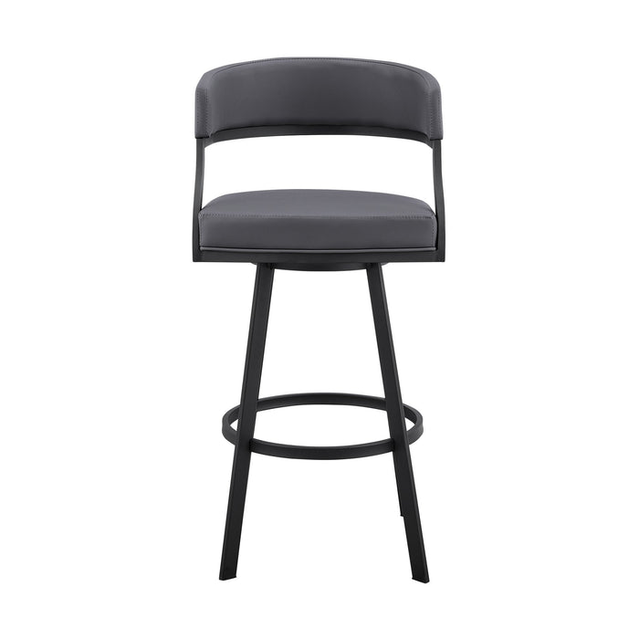 Saturn 30" Bar Height Swivel Gray Faux Leather and Black Metal Bar Stool