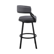 Saturn 30" Bar Height Swivel Gray Faux Leather and Black Metal Bar Stool - Furniture City (CA)l