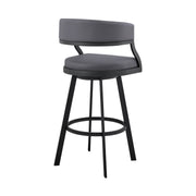Saturn 30" Bar Height Swivel Gray Faux Leather and Black Metal Bar Stool - Furniture City (CA)l