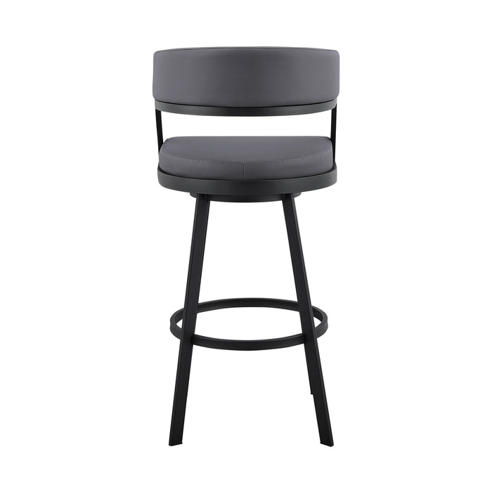 Saturn 30" Bar Height Swivel Gray Faux Leather and Black Metal Bar Stool
