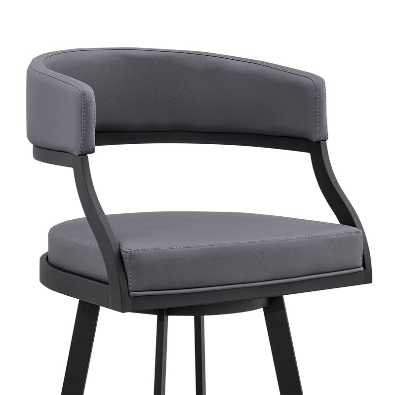 Saturn 30" Bar Height Swivel Gray Faux Leather and Black Metal Bar Stool - Furniture City (CA)l