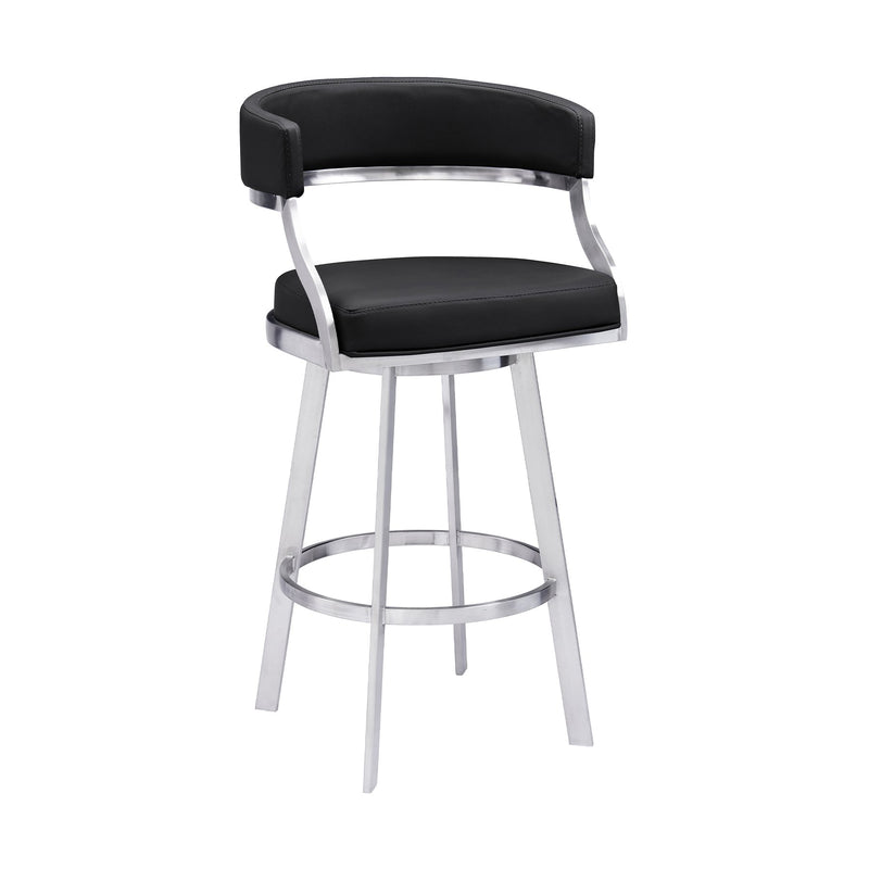 Saturn 26" Counter Height Swivel Black Faux Leather and Brushed Stainless Steel Bar Stool - Furniture City (CA)l