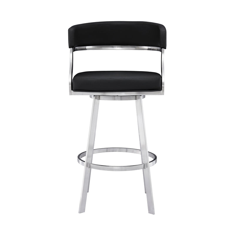 Saturn 26" Counter Height Swivel Black Faux Leather and Brushed Stainless Steel Bar Stool - Furniture City (CA)l