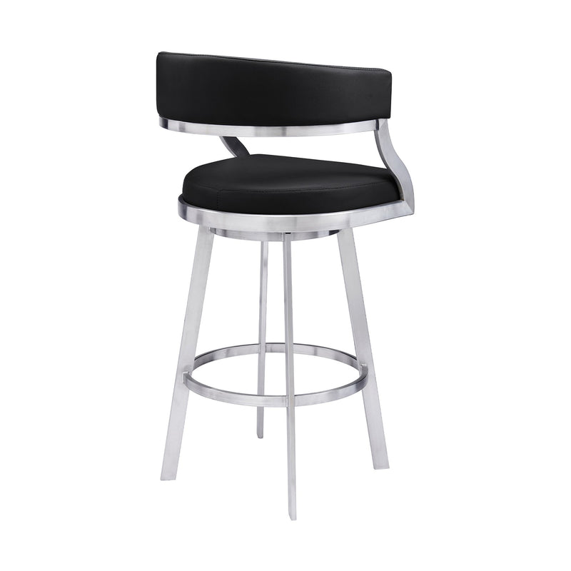 Saturn 26" Counter Height Swivel Black Faux Leather and Brushed Stainless Steel Bar Stool - Furniture City (CA)l