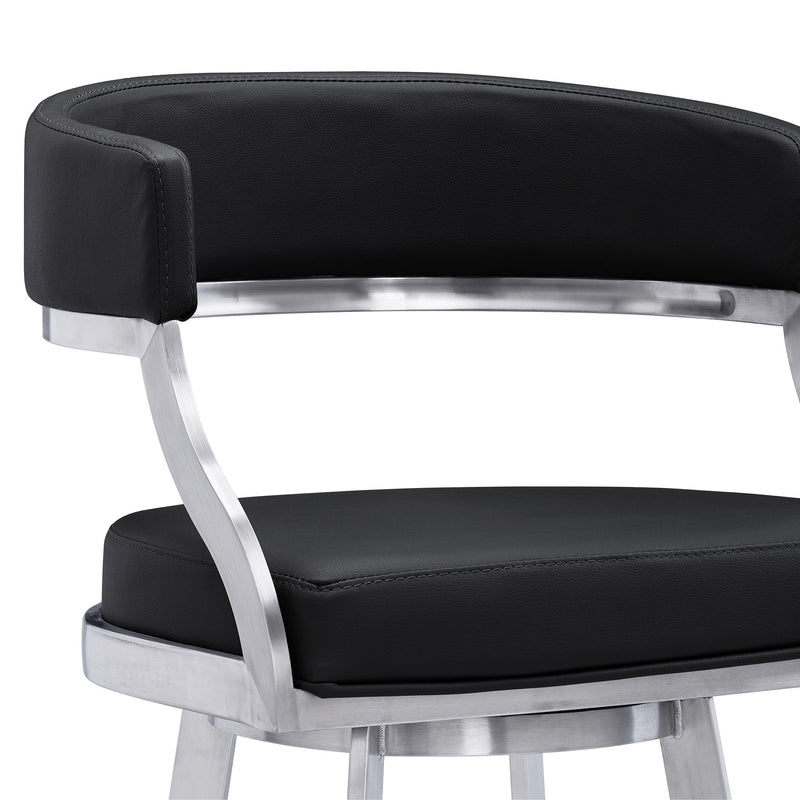 Saturn 26" Counter Height Swivel Black Faux Leather and Brushed Stainless Steel Bar Stool - Furniture City (CA)l