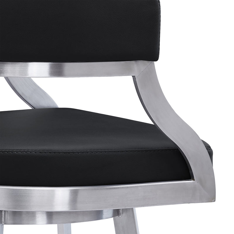 Saturn 26" Counter Height Swivel Black Faux Leather and Brushed Stainless Steel Bar Stool - Furniture City (CA)l