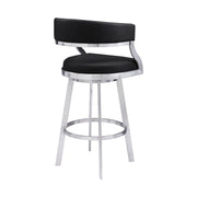 Saturn 30" Bar Height Swivel Black Faux Leather and Brushed Stainless Steel Bar Stool - Furniture City (CA)l