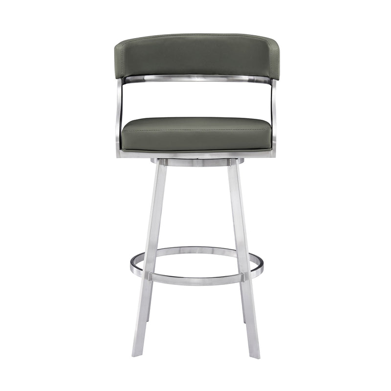 Saturn 26" Counter Height Swivel Gray Faux Leather and Brushed Stainless Steel Bar Stool - Furniture City (CA)l