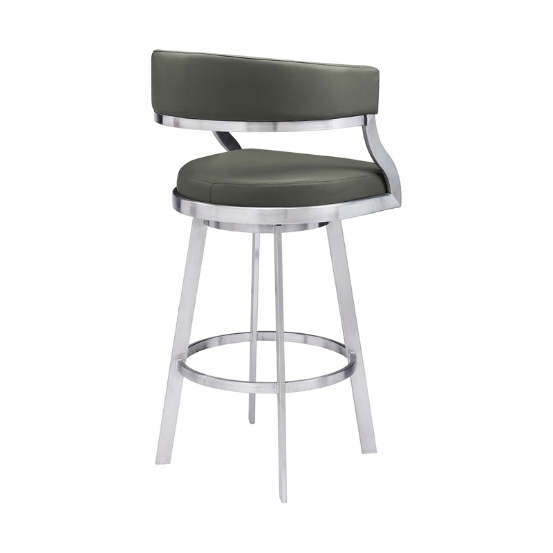 Saturn 26" Counter Height Swivel Gray Faux Leather and Brushed Stainless Steel Bar Stool - Furniture City (CA)l