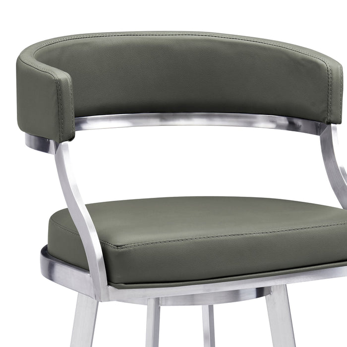 Saturn 26" Counter Height Swivel Gray Faux Leather and Brushed Stainless Steel Bar Stool
