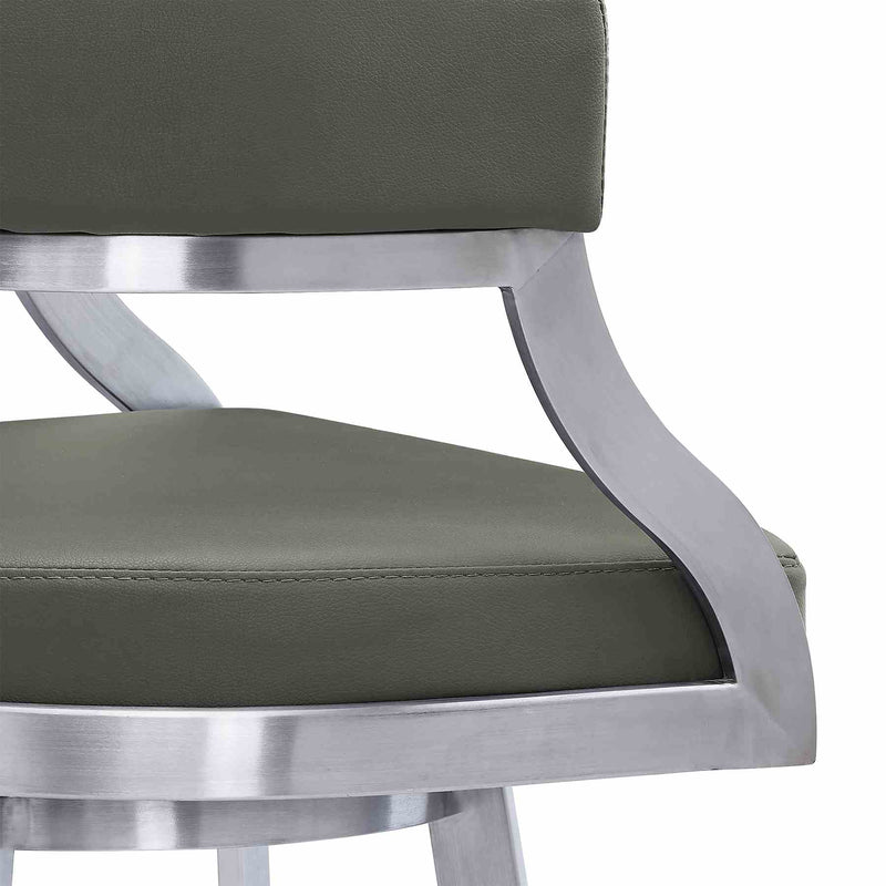 Saturn 26" Counter Height Swivel Gray Faux Leather and Brushed Stainless Steel Bar Stool - Furniture City (CA)l