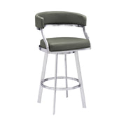 Saturn 30" Bar Height Swivel Gray Faux Leather and Brushed Stainless Steel Bar Stool - Furniture City (CA)l