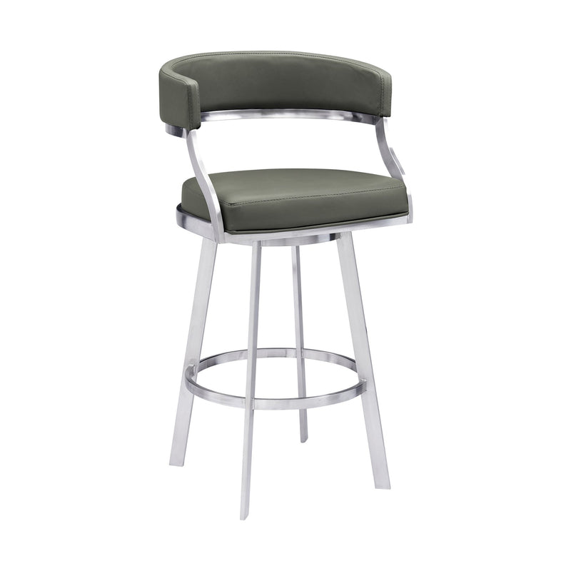 Saturn 30" Bar Height Swivel Gray Faux Leather and Brushed Stainless Steel Bar Stool - Furniture City (CA)l