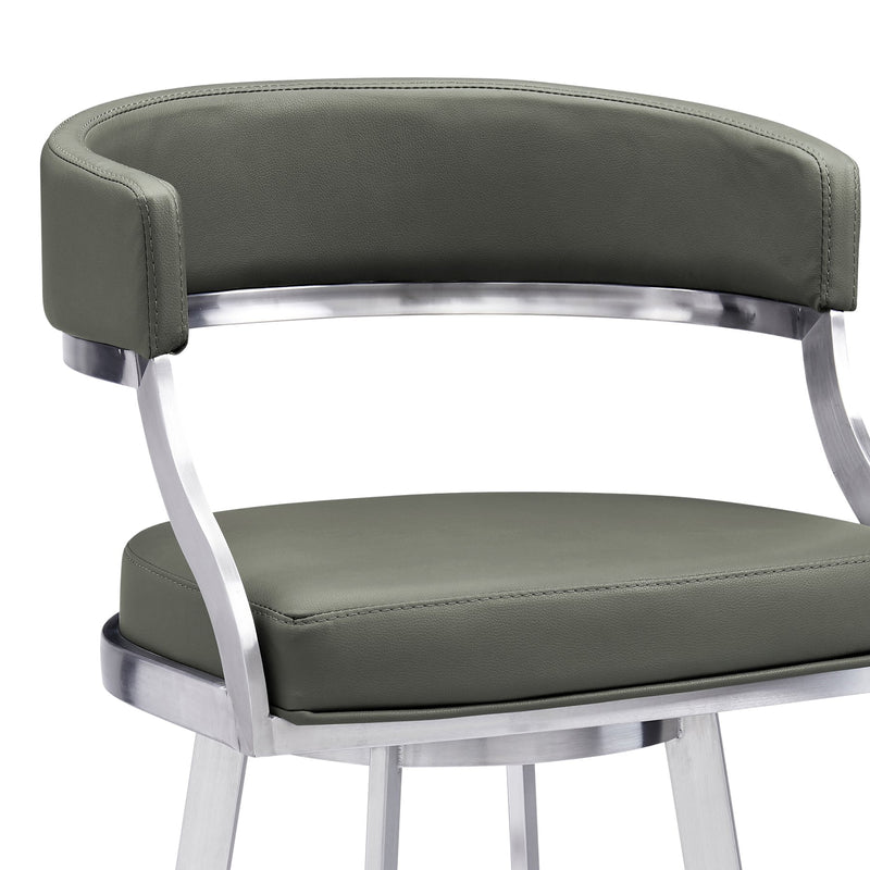 Saturn 30" Bar Height Swivel Gray Faux Leather and Brushed Stainless Steel Bar Stool - Furniture City (CA)l