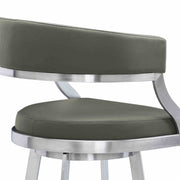 Saturn 30" Bar Height Swivel Gray Faux Leather and Brushed Stainless Steel Bar Stool - Furniture City (CA)l