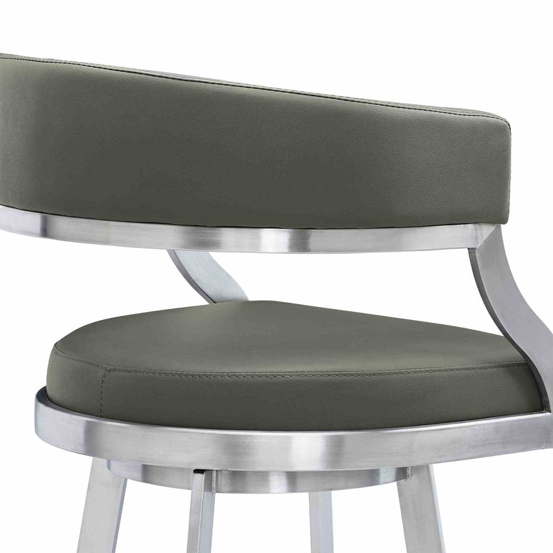 Saturn 30" Bar Height Swivel Gray Faux Leather and Brushed Stainless Steel Bar Stool - Furniture City (CA)l