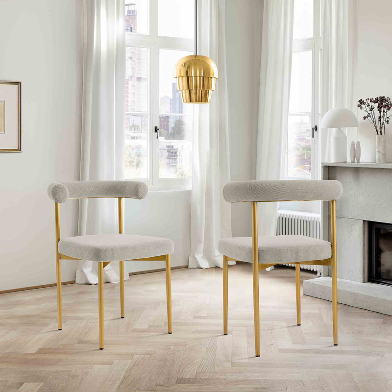 Shannon Dining Chair with Gold Brushed Stainless Steel and Taupe Fabric - Set of 2 - Furniture City (CA)l