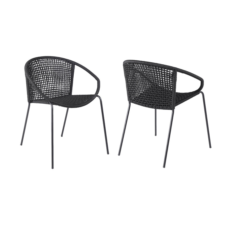 Snack Indoor Outdoor Stackable Steel Dining Chair with Black Rope - Set of 2 - Furniture City (CA)l