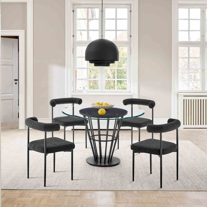 Shannon Dining Chair with Matte Black Iron and Black Fabric - Set of 2