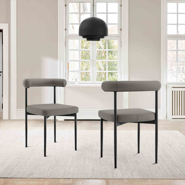 Shannon Dining Chair with Matte Black Iron and Light Gray Faux Leather - Set of 2