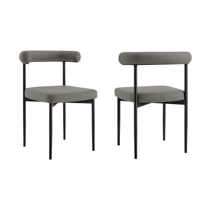 Shannon Dining Chair with Matte Black Iron and Light Gray Faux Leather - Set of 2