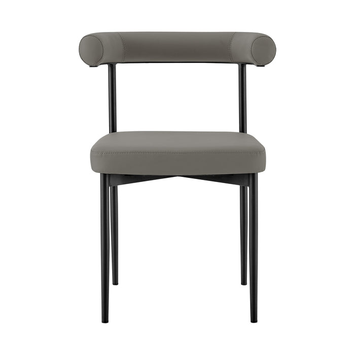 Shannon Dining Chair with Matte Black Iron and Light Gray Faux Leather - Set of 2