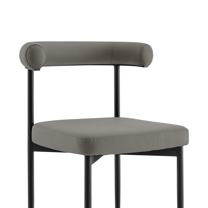 Shannon Dining Chair with Matte Black Iron and Light Gray Faux Leather - Set of 2