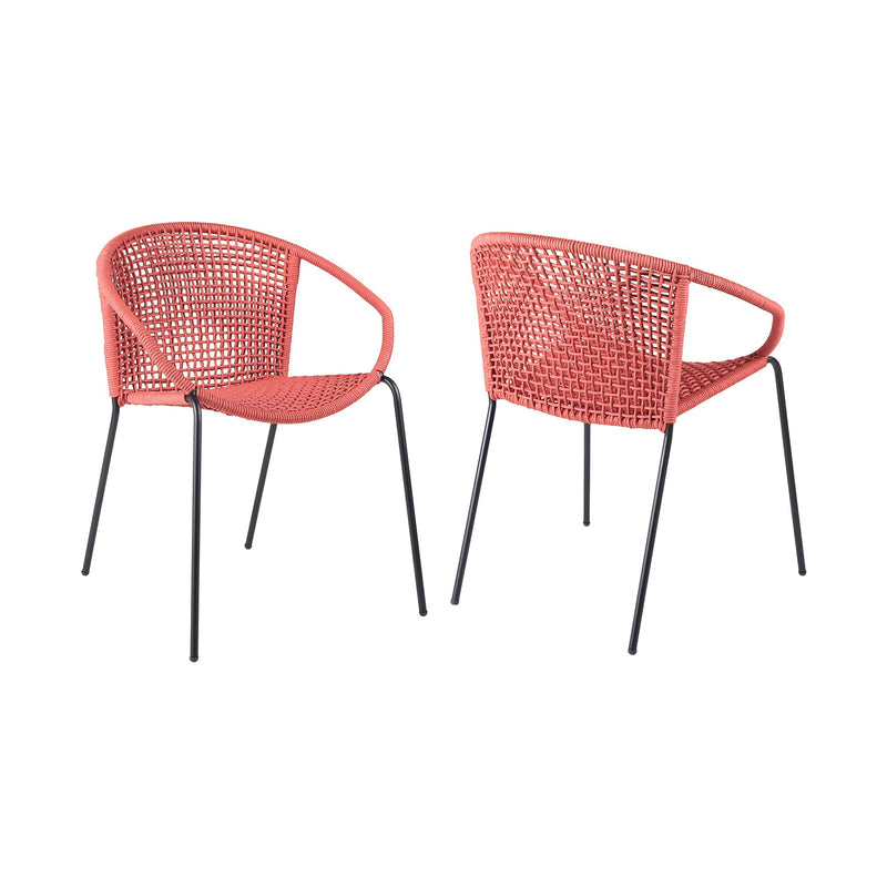 Snack Indoor Outdoor Stackable Steel Dining Chair with Brick Red Rope - Set of 2 - Furniture City (CA)l