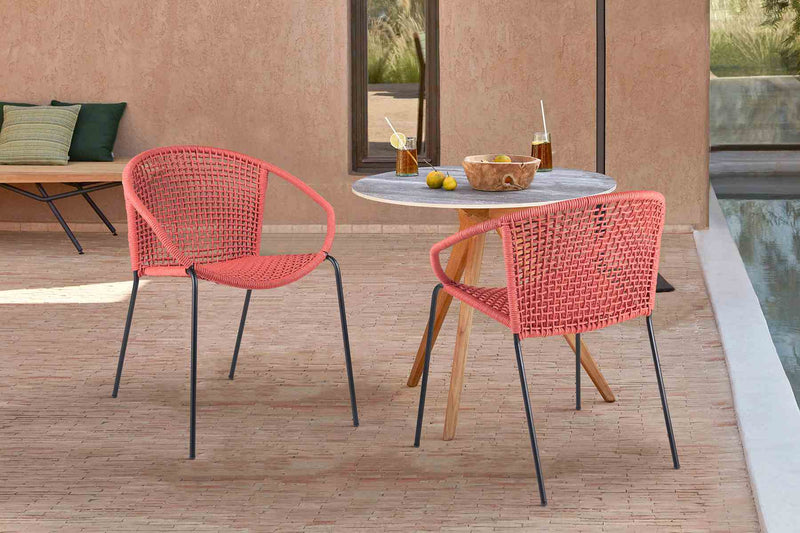 Snack Indoor Outdoor Stackable Steel Dining Chair with Brick Red Rope - Set of 2 - Furniture City (CA)l