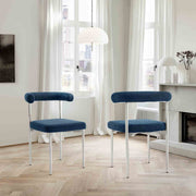 Shannon Dining Chair with Brushed Stainless Steel and Blue Fabric - Set of 2 - Furniture City (CA)l
