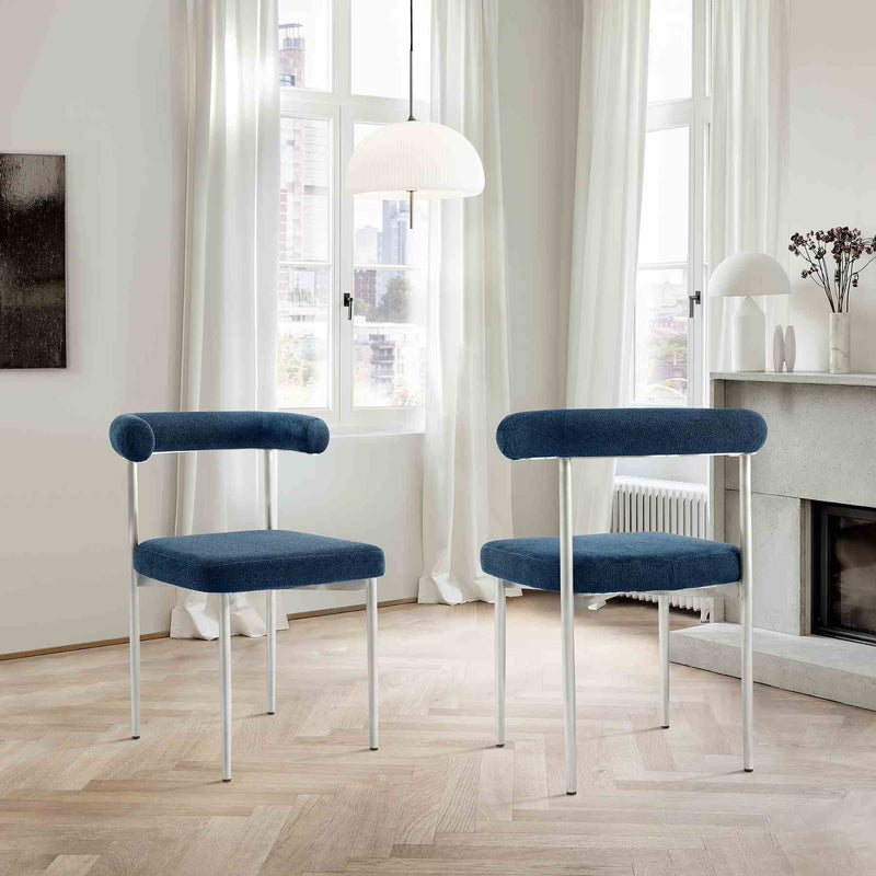 Shannon Dining Chair with Brushed Stainless Steel and Blue Fabric - Set of 2 - Furniture City (CA)l