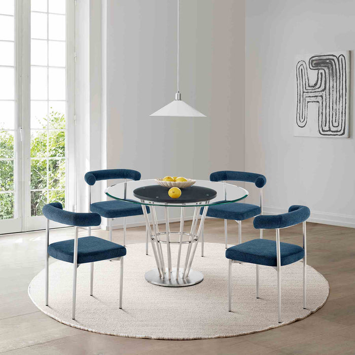 Shannon Dining Chair with Brushed Stainless Steel and Blue Fabric - Set of 2