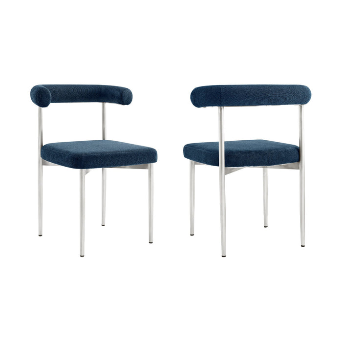 Shannon Dining Chair with Brushed Stainless Steel and Blue Fabric - Set of 2