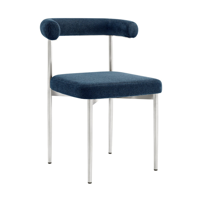 Shannon Dining Chair with Brushed Stainless Steel and Blue Fabric - Set of 2