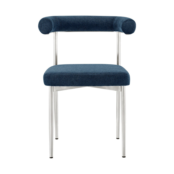 Shannon Dining Chair with Brushed Stainless Steel and Blue Fabric - Set of 2