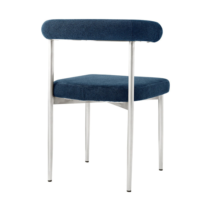 Shannon Dining Chair with Brushed Stainless Steel and Blue Fabric - Set of 2