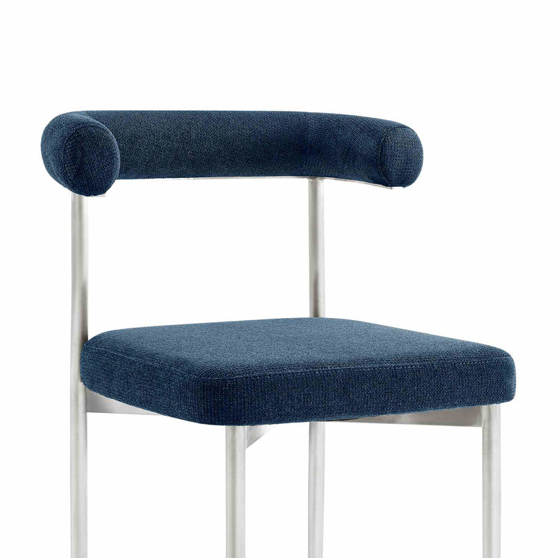 Shannon Dining Chair with Brushed Stainless Steel and Blue Fabric - Set of 2 - Furniture City (CA)l