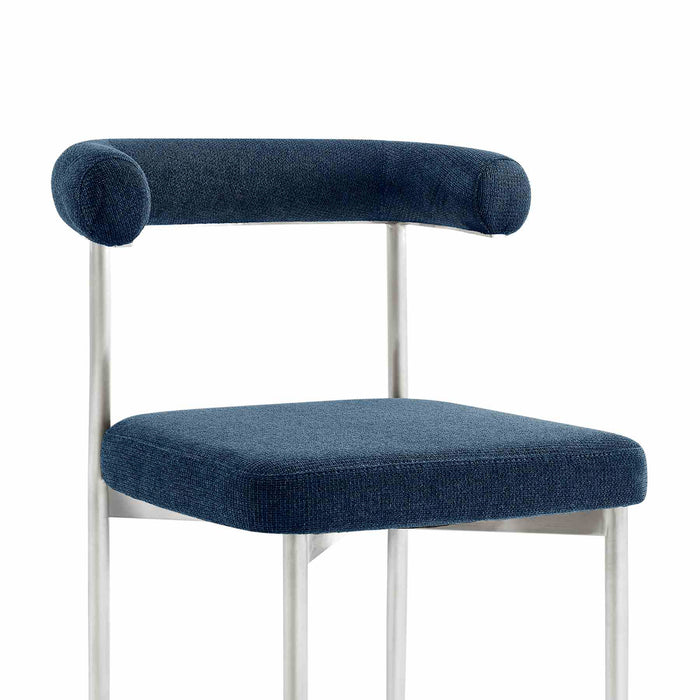 Shannon Dining Chair with Brushed Stainless Steel and Blue Fabric - Set of 2