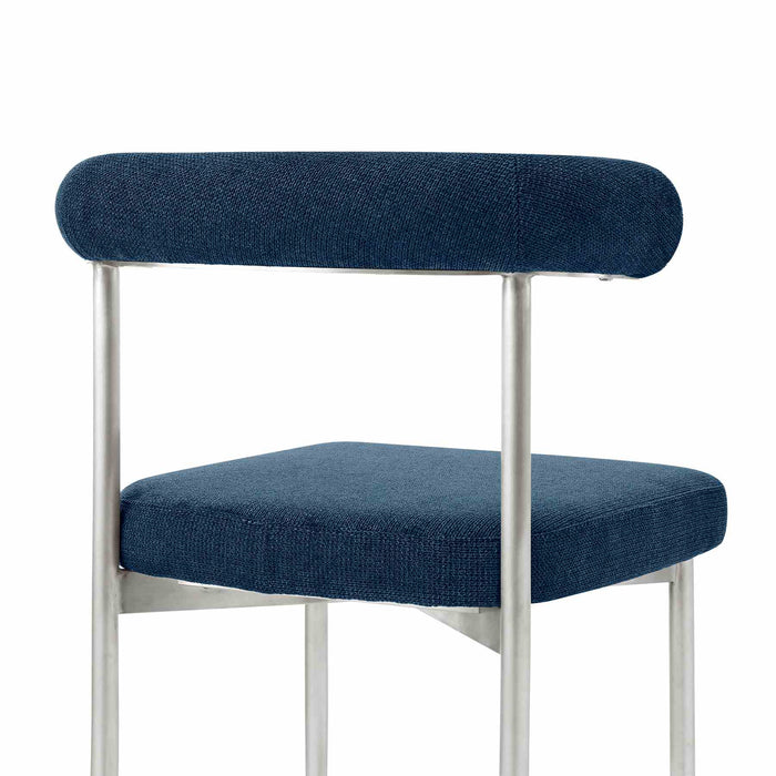Shannon Dining Chair with Brushed Stainless Steel and Blue Fabric - Set of 2
