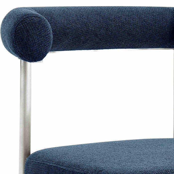 Shannon Dining Chair with Brushed Stainless Steel and Blue Fabric - Set of 2