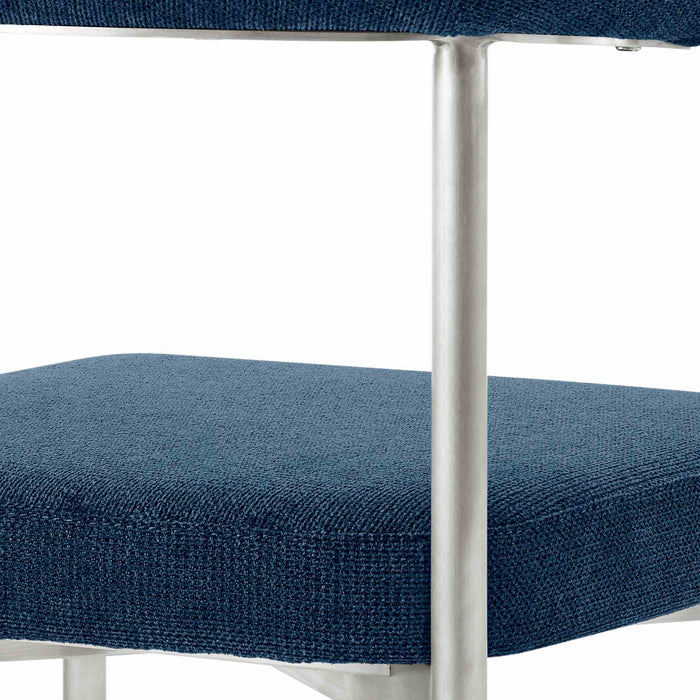 Shannon Dining Chair with Brushed Stainless Steel and Blue Fabric - Set of 2