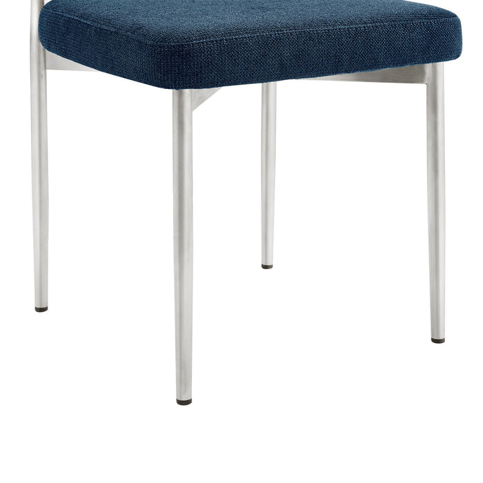 Shannon Dining Chair with Brushed Stainless Steel and Blue Fabric - Set of 2